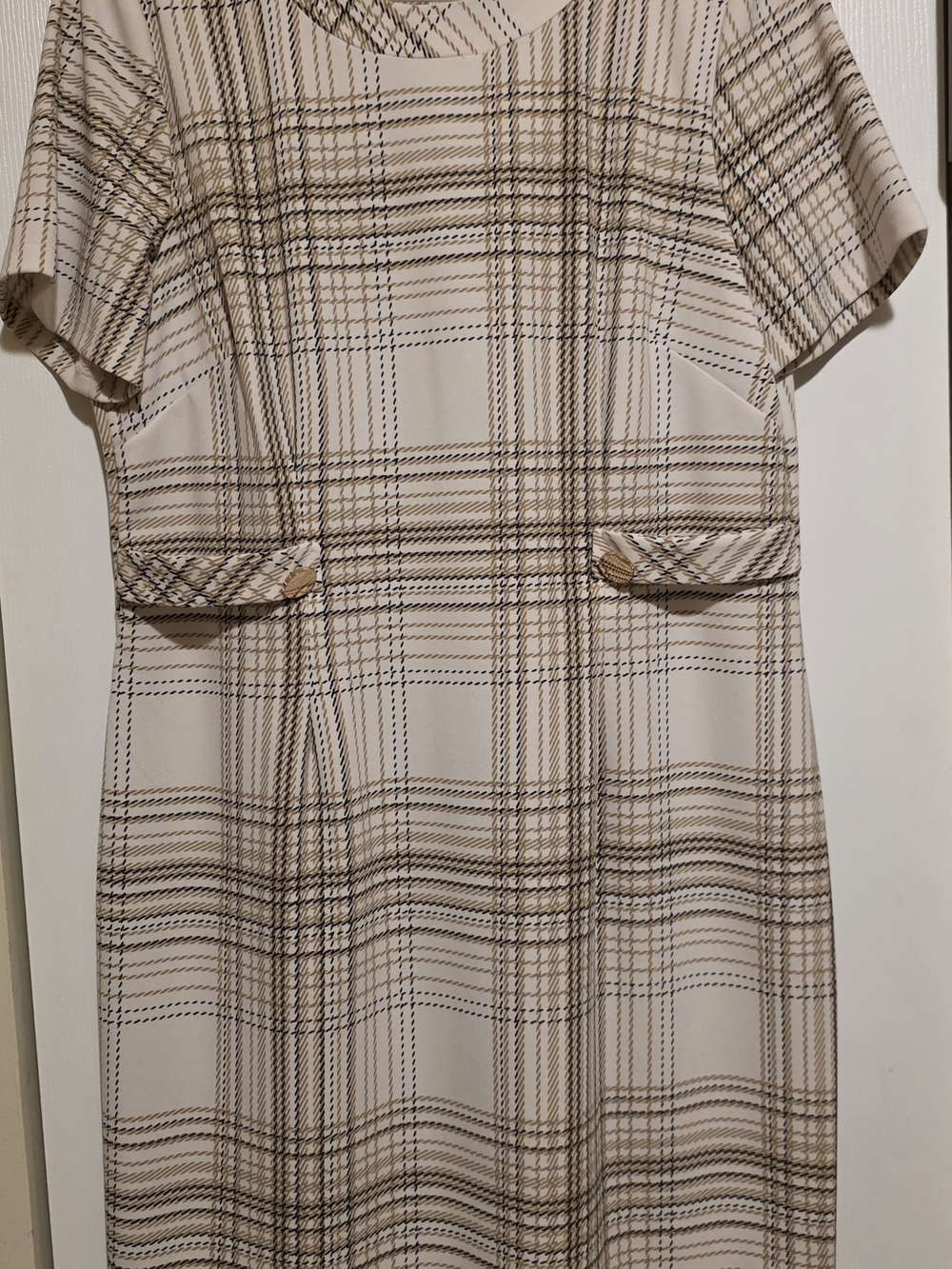 Shelby & Palmer Beige and Brown Plaid Midi Dress